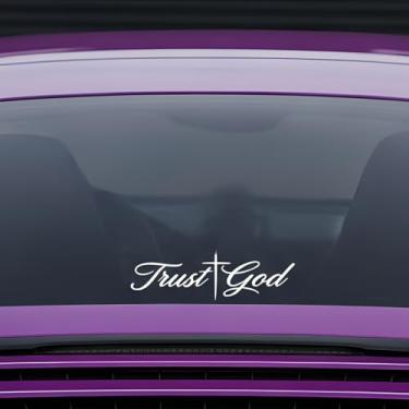 Imagem de Adesivo de carro Jesus is King, design de coroa religiosa, adesivo de janela de vinil branco (Trust God)
