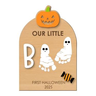 Imagem de Kit de mão e pegada de bebê, arte de pegada de Halloween de bebê de | Kit de impressão de enfeite de artesanato para pais, mãe, pai, nascimento, família, berçário, chá de Natal