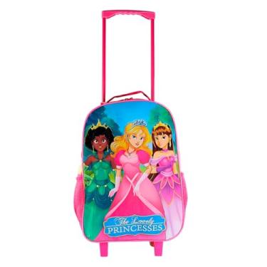 Imagem de Mala de Viagem Infantil Princesas com Rodinhas, Rosa e Azul, Alça Telescópica