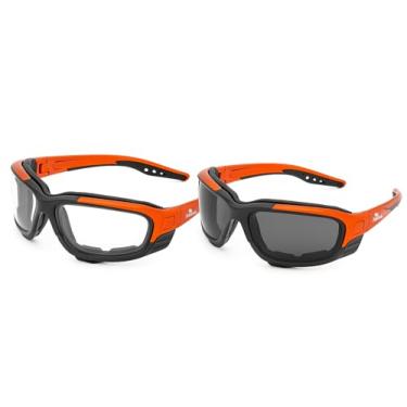 Imagem de ToolFreak Spoggles, pacote com 2 óculos de segurança, lentes fumê e transparentes, ANSI Z87.1‑2015 U6 classificação UV, resistente a impactos, kit de óculos acolchoado com espuma com alça, estojo e