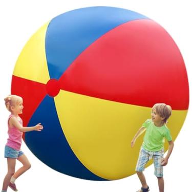 Imagem de Toyosport Bola de praia inflável gigante, bola de bilhar novidade para adultos, tamanho jumbo de 1,8 m, bola de piscina enorme para jogos, bola de praia dobrável em azul misto vermelho amarelo