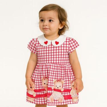Imagem de Vestido Infantil Vermelho Natal Ursos Festa Papilloo, 1 ANO