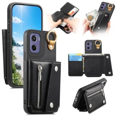 Imagem de Asuwish Capa de celular para Motorola Moto G05 carteira com suporte com zíper e compartimento para cartão de crédito GO6 G 05 mulheres homens meninas preta