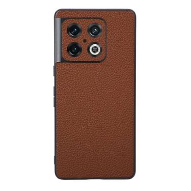 Imagem de Capas Compatível com Oneplus 10 PRO,Design de grão levantado de superfície,Proteção contra queda,Anti impressão digital,Anti arranhões,Aparência de couro de imitação de plástico macio-Brown