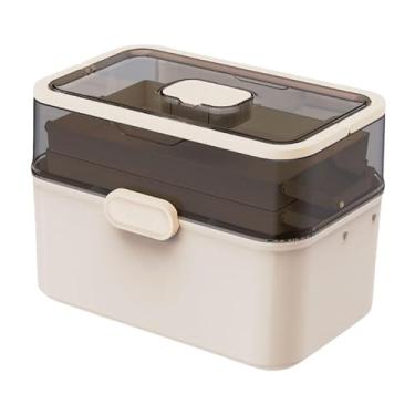 Imagem de Kokiya Caixa de remédios portátil organizadora de mesa à prova de poeira prática para artesanato kit de primeiros socorros vazio para carro banheiro local de, Bege