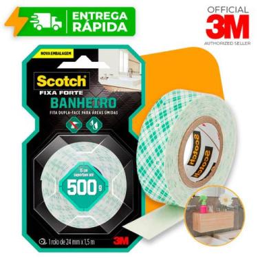 Imagem de Fita dupla face 3m banheiro fixa forte original scoth 24mm x 1.5m nich
