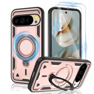 Imagem de Gritup Capa para Google Pixel 10 Pro XL: compatível com MagSafe | com protetor de tela HD × 2 | Suporte giratório de metal | Proteção à prova de quedas de grau militar | Antiimpressão digital, ouro