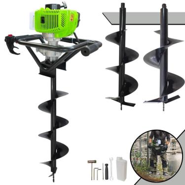 Imagem de Kit Perfurador Menegotti MPS52 À Gasolina 52cc 9.000rpm 1,8HP de Potência Com Brocas 80x20cm, 80x25cm e 80x30cm Para Mourões e Reflorestamento