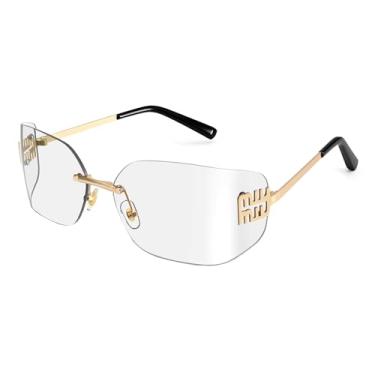 Imagem de Dollger Óculos de sol femininos sem aro Y2K retrô moderno com armação de designer dos anos 90, C3: Transparente, Large