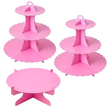 Imagem de Soleebee Conjunto de 3 peças de suporte de bolo, suporte de cupcake de 3 camadas, exibição de bolo redondo de 1 camada, torre de cupcake de sobremesa de papelão para decoração de festa de casamento de