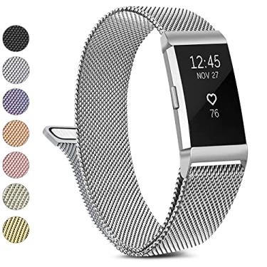 Imagem de Pulseira de metal compatível com Fitbit Charge 2 pulseiras femininas e masculinas, pulseira de substituição ajustável de malha de aço inoxidável para Fitbit Charge 2 (pequena, prata)