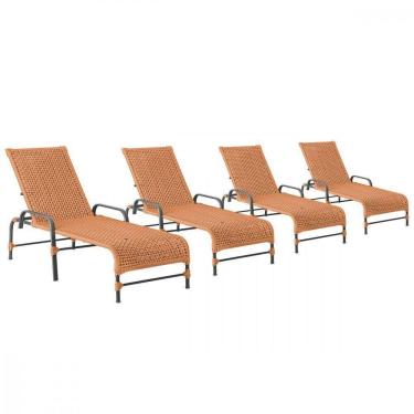 Imagem de 4 Espreguiçadeiras Reclinavel Catar Preto Corda Nautica Terra Cota