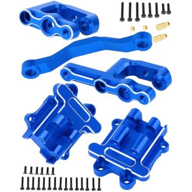 Imagem de hopsupRC Upgrades Parts for 1/18 Granite Grom 4X4 RTR 1/14 Typhon Grom 4X4 RTR,1/16 Mojave Grom 4X4 RTR,RC Aluminum Steering Bellcranks Servo Saver&Transmission Gearbox Hops Up,Navy Blue