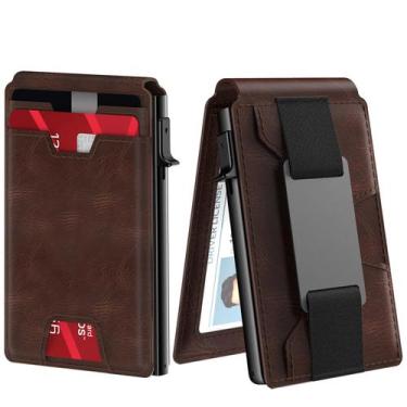 Imagem de Estojo tipo porta-cartões Smart Wallet para homens, marrom com bloquei