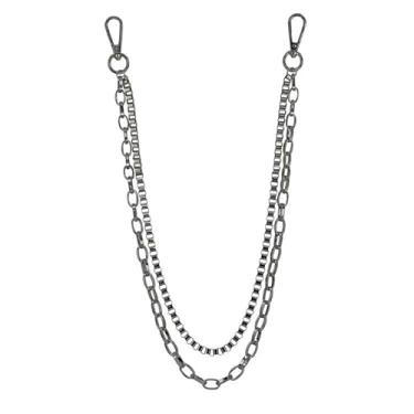 Imagem de ICE STAR Correntes masculinas estilo hip-hop – corrente de jeans elegante com gancho grande para roupas urbanas, Prata de camada dupla, 24 Inches