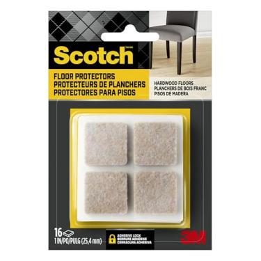 Imagem de Scotch Almofadas de feltro 16 peças bege, almofadas de móveis de feltro para proteger pisos de madeira, 2,5 x 2,5 cm. Quadrado, fácil de aplicar, design autoadesivo, proteção confiável contra cortes