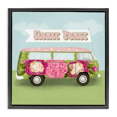Imagem de Stupell Industries Design de arte de parede em tela flutuante com moldura preta Flower Power Peony Bus por Jilly Jack Designs, 18 x 18