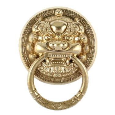 Imagem de Aldrava de porta de ferro fundido, retrô, dourado, leão, aldrava de latão, puxador de metal para móveis de metal, acessório de decoração de armário de cerca de jardim