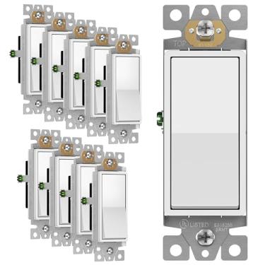 Imagem de ENERLITES - Interruptor de luz branca fosca, interruptor decorativo de parede de paletes, polo único, 3 fios, parafuso de aterramento, grau residencial, 15A 120V/277V, listado na UL, 91150-MW-10