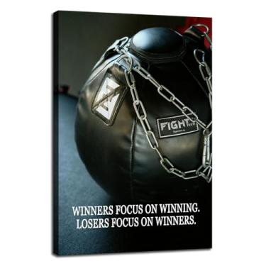 Imagem de Winning Mindset Boxing Art "Winners Focus on Winning" Citação Espírito Competitivo Ginásio Decoração Inspiracional Sucesso Pôster motivacional para Clube Esportivo, Escritório, Quarto, Casa Emoldurado