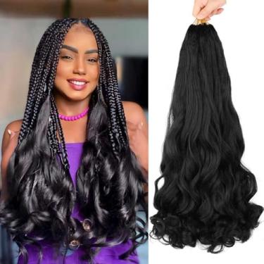 Imagem de Cabelo trançado French Curls 45,7 cm 8 pacotes de cabelo ondulado saltitante pré-esticado para mulheres negras (1B, 45,7 cm (pacote com 8))
