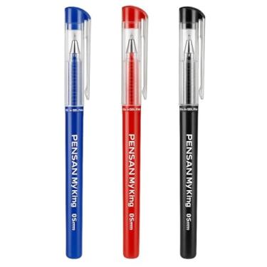 Imagem de Canetas esferográficas My-King, ponta média (0,5 mm), 1 tinta preta, 1 tinta azul, 1 tinta vermelha para uso diário, 3 peças (multicoloridas)
