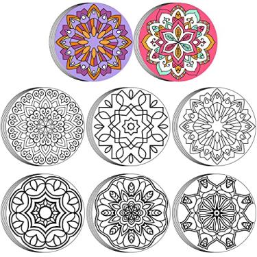 Imagem de Kinlop 48 peças de mandalas para colorir cartolina mini cartões para colorir alívio de estresse padrões estilo mandala, cartazes, atividades de colorir para crianças, adultos, suprimentos de festa artesanal, 22,4 cm de diâmetro