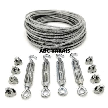 Imagem de 40mts Cabo Aço Revestido Pvc 4mm Varal + 4esticador + 8clips - abc cab