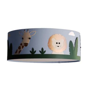 Imagem de Luminária Infantil Plafon Safari Cúpula Tecido Azul 40x15 - Tom Luz