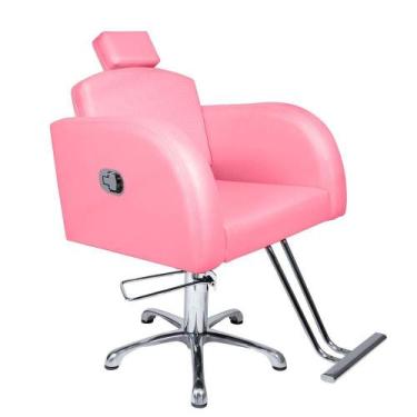 Imagem de Cadeira Hidráulica Destak Reclinável Para Salão Estofado Rosa Acetinad