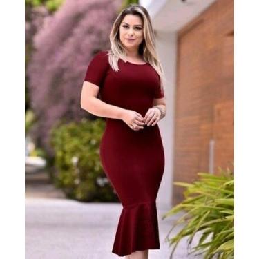 Imagem de Vestido Midi Plus Size Babado Liso Moda Evangélica Feminina - Miss Flo