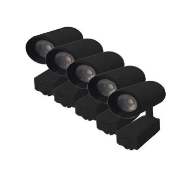 Imagem de Kit 5 Luminária Preta Trilho Spot Led 10W 3500K Branco Quente - AAAtop