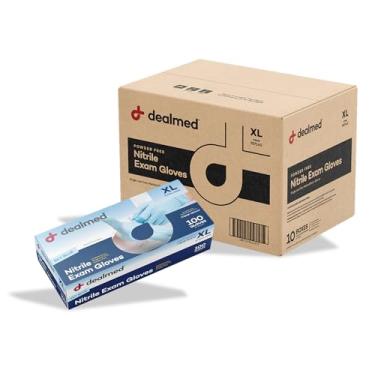 Imagem de Dealmed Luvas De Nitrila Para Exames Médicos, Sem Pó E Látex, Descartáveis Preparação Alimentos, Limpeza, Tatuagem, Tintura Cabelo Uso Cirúrgico, Azul-Celeste, Extragrande, 100 Unidades/Caixa (Pacot