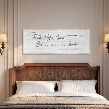 Imagem de Placa de parede emoldurada Faith Hope and Love Versículos da Bíblia para a família, sala de estar, cozinha, casa de fazenda, sala de jantar, vintage, decoração de parede boho para sala de estar