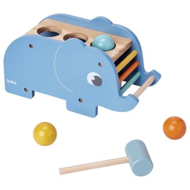 Imagem de Brinquedo Bate Martelo Cloudy Madeira Elefante com Bolinhas Infantil Método Montessori Buba