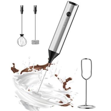 Imagem de Batedor de leite QTDHG elétrico recarregável com suporte prateado