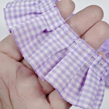 Imagem de Acabamento de renda plissado guingão com babados de 10 metros, guarnições de tecido de fita de renda guingão para costura, artesanato, cortina de vestido de casamento, decoração de fronha (roxo claro)