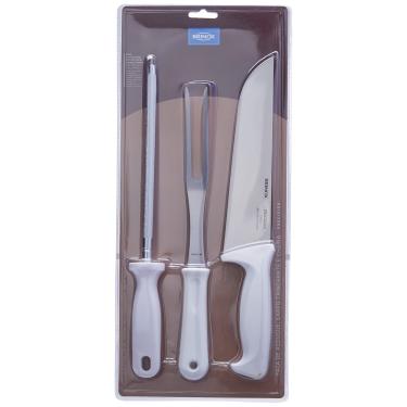Imagem de Kit Churrasco Brinox 3 peças, faca, garfo trinchante e chaira, Linha Precision, Branco