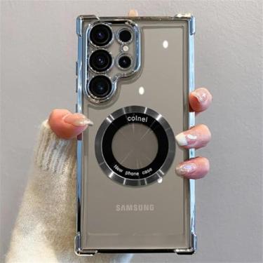 Imagem de HJZSZX Para Samsung S23Ultra Luxury Plating Magnetic Clear Case Capa de proteção de lente à prova de choque (para Samsung S23Ultra/Sliver)