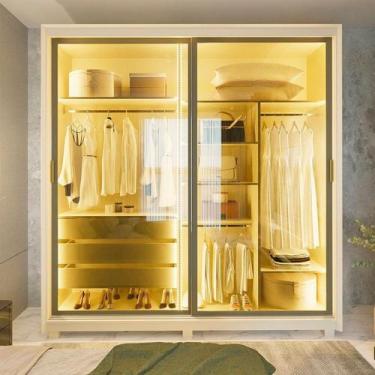 Imagem de Guarda-roupa Casal 2 Portas Reflecta com Pés e Led 100% Mdf Platinum -
