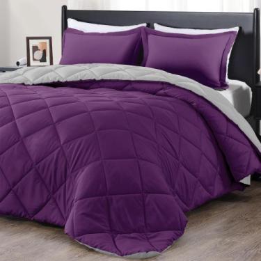 Imagem de Conjunto de edredom de luxo King Size roxo e cinza, 3 peças - downluxe