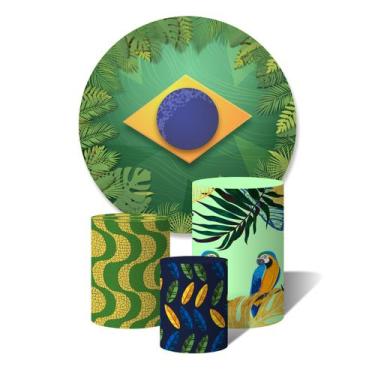 Imagem de Trio De Capa Cilíndricas + Painel Sublimado c/ Elástico Brasil Bandeir