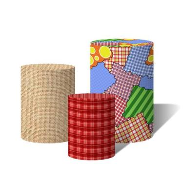 Imagem de Trio de Capas Cilíndricas Versátil Arraia Patchwork Xadrez c/ Elástico