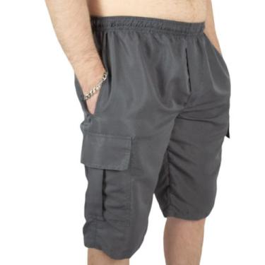 Imagem de Bermuda Cargo Masculina de Tactel Plus Size - Repelique, Cinza, G2