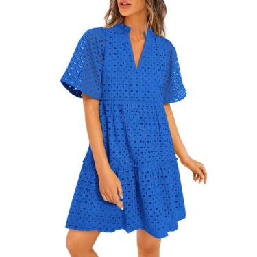 Imagem de Vestido feminino PRETTYGARDEN, manga curta, decote em V, linha A, azul