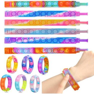 Imagem de Pacote com 6 brinquedos de pulseiras push pop, pulseira multicolorida 