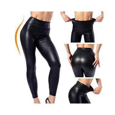 Imagem de Calças femininas sexy de material sintético pretas de cintura alta - L