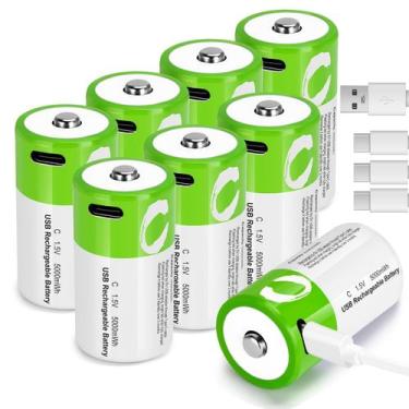 Imagem de Baterias C recarregáveis de lítio de 5000 mWh 1,5 V, pacote com 8 unid