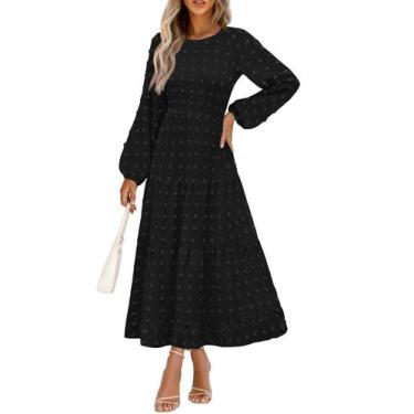 Imagem de Vestido maxi feminino PRETTYGARDEN, elegante, suíço, preto