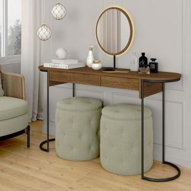 Imagem de Camarim Industrial Aysha 2 Gav. Espelho Com Led Freijó/pto Fosco - M.a Freijó/preto Fosco